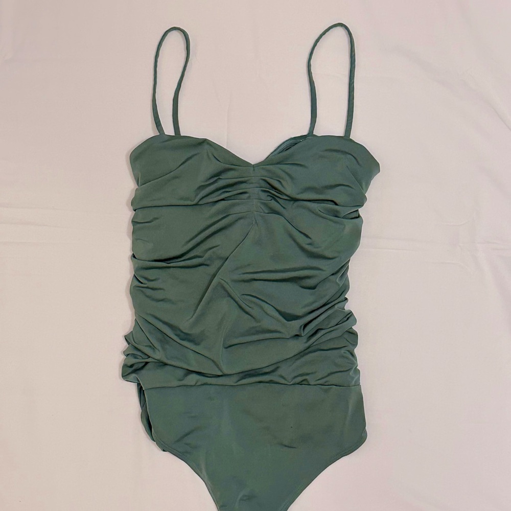 Express Body Contour Compression Ruched Bodysuit With Bra Cups
